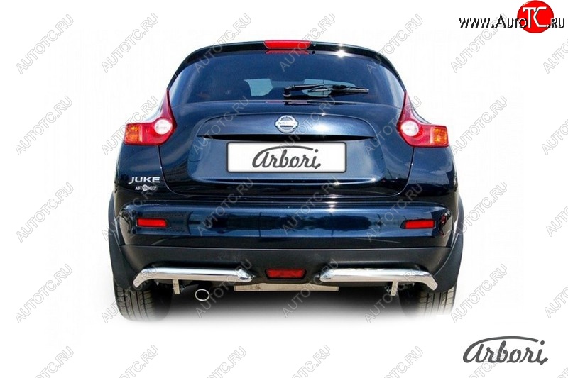 10 619 р. Защита заднего бампера Arbori (уголки, нержавейка, 1 труба d57 mm). Nissan Juke 1 YF15 рестайлинг (2014-2020)  с доставкой в г. Майкоп