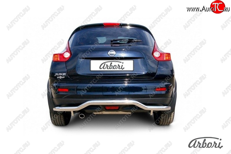 14 759 р. Защита заднего бампера Arbori (волна, нержавейка, 1 труба d57 mm). Nissan Juke 1 YF15 рестайлинг (2014-2020) (4WD)  с доставкой в г. Майкоп