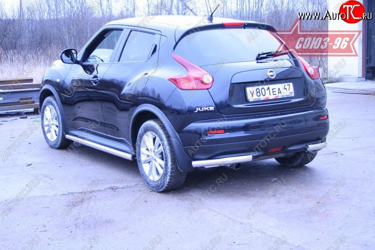 9 629 р. Защита заднего бампера из боковых уголков 4х4 Souz-96 (d60) Nissan Juke 1 YF15 рестайлинг (2014-2020)  с доставкой в г. Майкоп