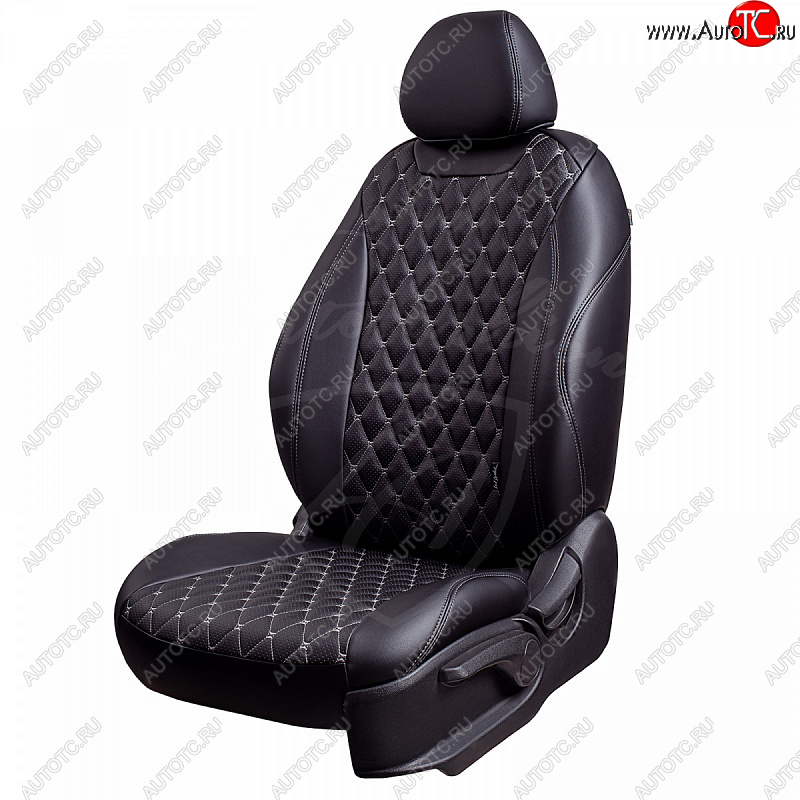 19 649 р. Чехлы для сидений Lord Autofashion Байрон (экокожа, раздельная спинка, 3 Г-образных подголовника) Nissan Juke 1 YF15 дорестайлинг (2010-2014) (Черный, вставка черная, строчка серая)  с доставкой в г. Майкоп