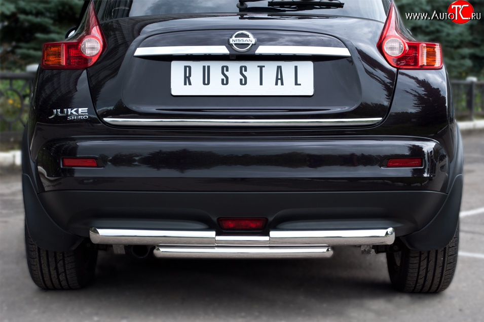 13 999 р. Защита заднего бампера (Ø63 и 42 мм, нержавейка) SLITKOFF  Nissan Juke  1 YF15 (2010-2014) дорестайлинг  с доставкой в г. Майкоп