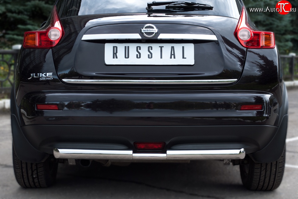 12 399 р. Защита заднего бампера (Ø63 и 42 мм, нержавейка) SLITKOFF  Nissan Juke  1 YF15 (2010-2014) дорестайлинг  с доставкой в г. Майкоп