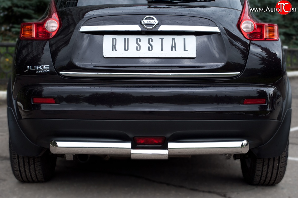15 699 р. Защита заднего бампера (Ø76 и 42 мм, нержавейка) SLITKOFF  Nissan Juke  1 YF15 (2010-2014) дорестайлинг  с доставкой в г. Майкоп