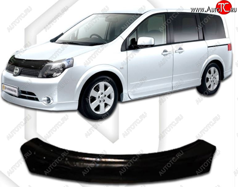 1 899 р. Дефлектор капота CA-Plastic Nissan Lafesta B30 дорестайлинг (2004-2006) (Classic черный, Без надписи)  с доставкой в г. Майкоп