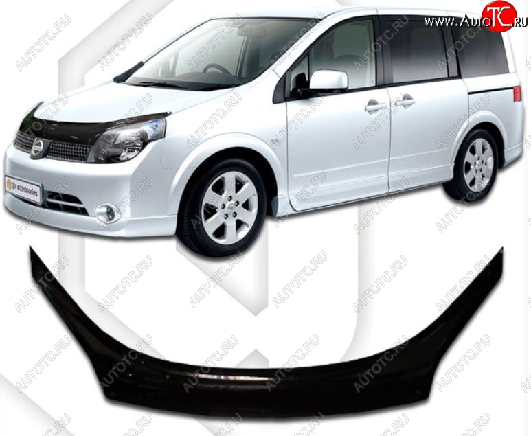 2 199 р. Дефлектор капота CA-Plastiс exclusive Nissan Lafesta B30 дорестайлинг (2004-2006) (Classic черный, Без надписи)  с доставкой в г. Майкоп