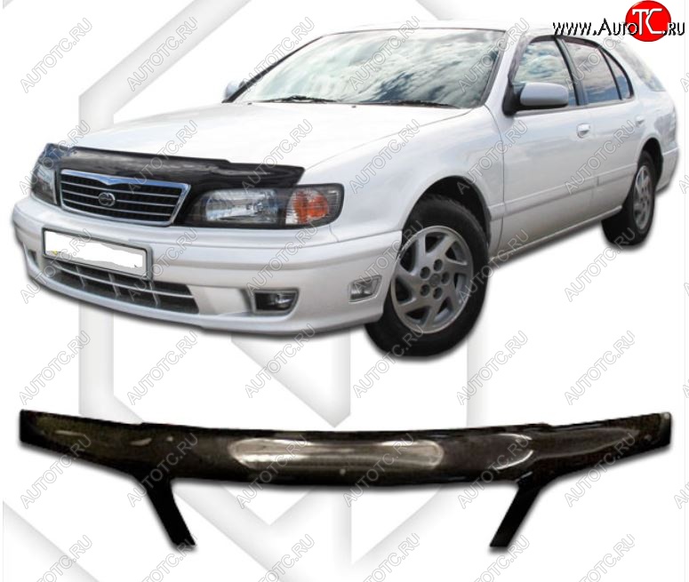 2 199 р. Дефлектор капота (A32, HA32, PA32) CA-Plastic exclusive  Nissan Maxima  A32 (1994-2000) (Classic черный, Без надписи)  с доставкой в г. Майкоп