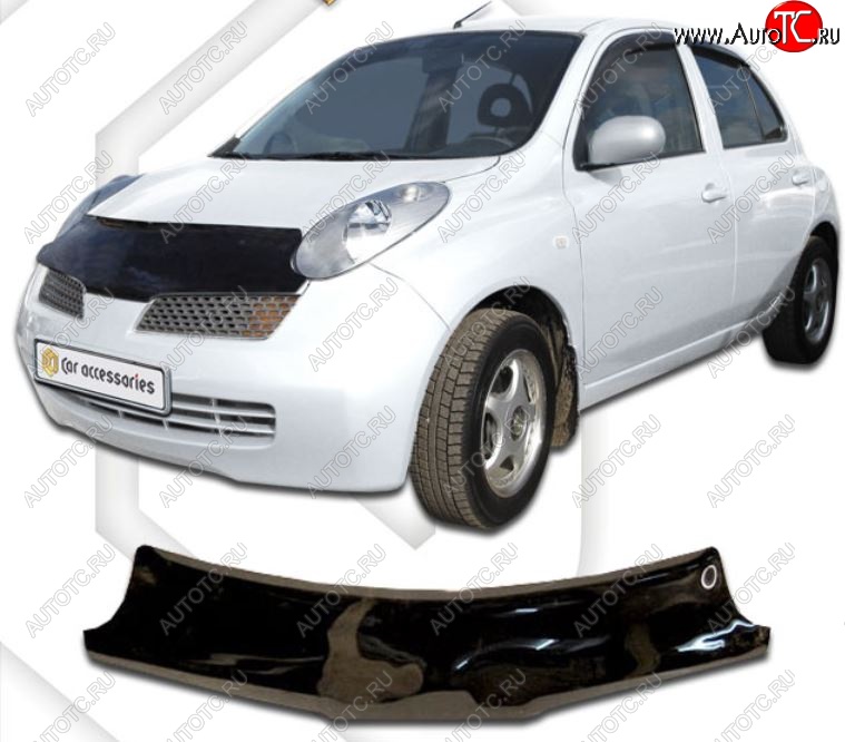 2 799 р. Дефлектор капота (K12) CA-Plastic Nissan Micra K12 5 дв. дорестайлинг (2002-2005) (Classic черный, Без надписи)  с доставкой в г. Майкоп
