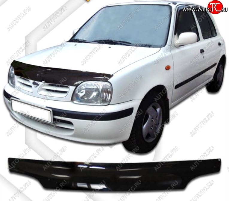 1 999 р. Дефлектор капота CA-Plastic  Nissan March  K11 (1997-2003) хэтчбэк 5 дв. 2-ой рестайлинг (Classic черный, Без надписи)  с доставкой в г. Майкоп