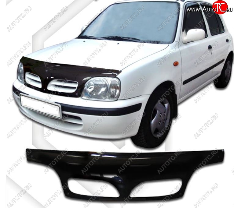 2 399 р. Дефлектор капота CA-Plastiс exclusive Nissan March K11 хэтчбэк 5 дв. 2-ой рестайлинг (1997-2003) (Classic черный, Без надписи)  с доставкой в г. Майкоп