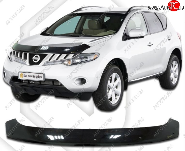2 159 р. Дефлектор капота CA-Plastic Nissan Murano 2 Z51 дорестайлинг (2008-2011) (Classic черный, Без надписи)  с доставкой в г. Майкоп