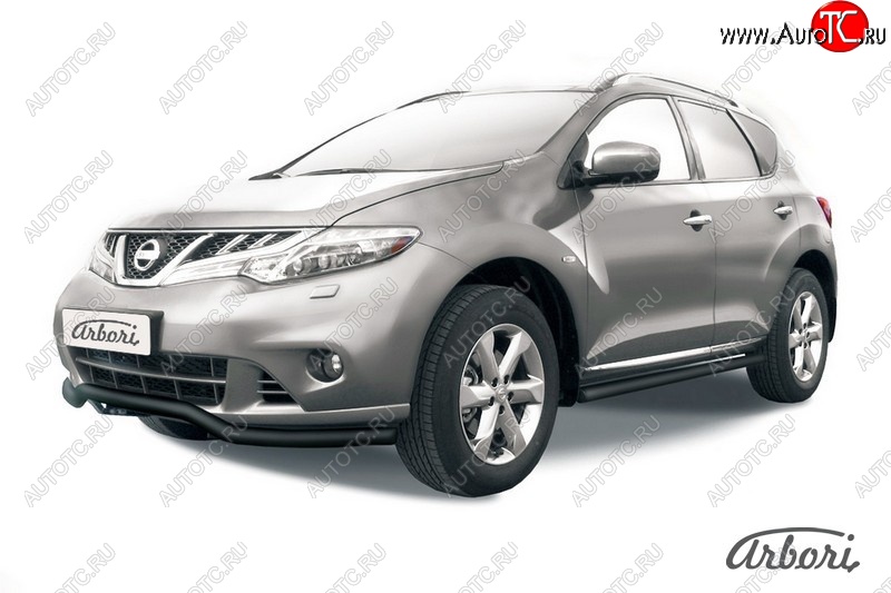 8 099 р. Защита переднего бампера Arbori (волна, черная, 1 труба d57 mm). Nissan Murano 2 Z51 рестайлинг (2010-2016)  с доставкой в г. Майкоп