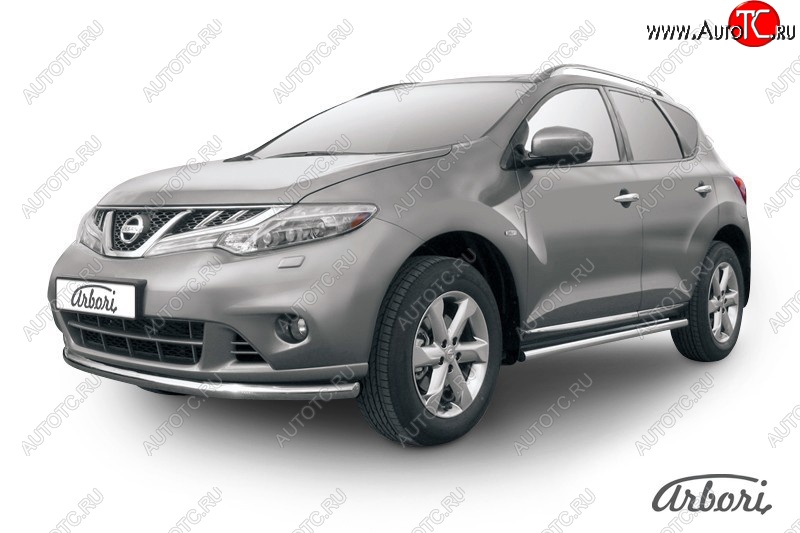 13 499 р. Защита переднего бампера Arbori (нержавейка, 1 труба d57 mm). Nissan Murano 2 Z51 рестайлинг (2010-2016)  с доставкой в г. Майкоп