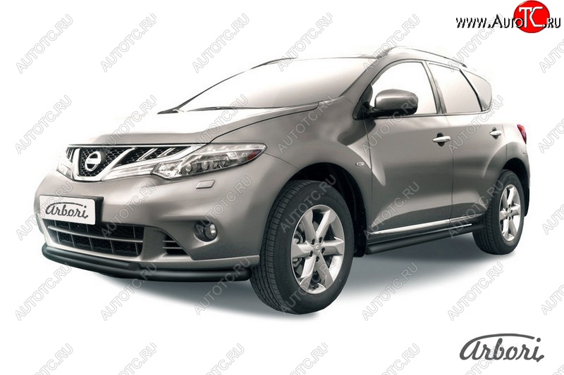 7 649 р. Защита переднего бампера Arbori (черная, 1 труба d57 mm). Nissan Murano 2 Z51 рестайлинг (2010-2016)  с доставкой в г. Майкоп