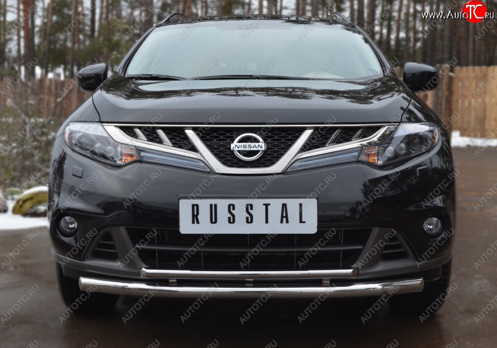 18 999 р. Защита переднего бампера (2 трубы Ø63 и 42 мм, нержавейка) SLITKOFF Nissan Murano 2 Z51 рестайлинг (2010-2016)  с доставкой в г. Майкоп