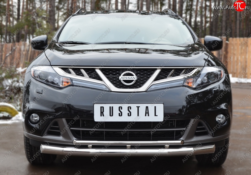 20 399 р. Защита переднего бампера (2 трубы Ø76 и 42 мм, нержавейка) SLITKOFF  Nissan Murano  2 Z51 (2010-2016) рестайлинг  с доставкой в г. Майкоп