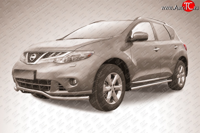 15 499 р. Фигурная защита переднего бампера Slitkoff (57 мм) Nissan Murano 2 Z51 рестайлинг (2010-2016) (Нержавейка, Полированная)  с доставкой в г. Майкоп