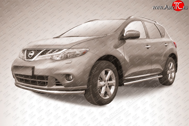 13 699 р. Одинарная защита переднего бампера Slitkoff (57 мм) Nissan Murano 2 Z51 рестайлинг (2010-2016) (Нержавейка, Полированная)  с доставкой в г. Майкоп
