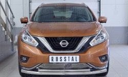 Защита переднего бампера (2 трубыØ63 и 42 мм, нержавейка) SLITKOFF Nissan Murano  3 Z52 (2015-2022) дорестайлинг