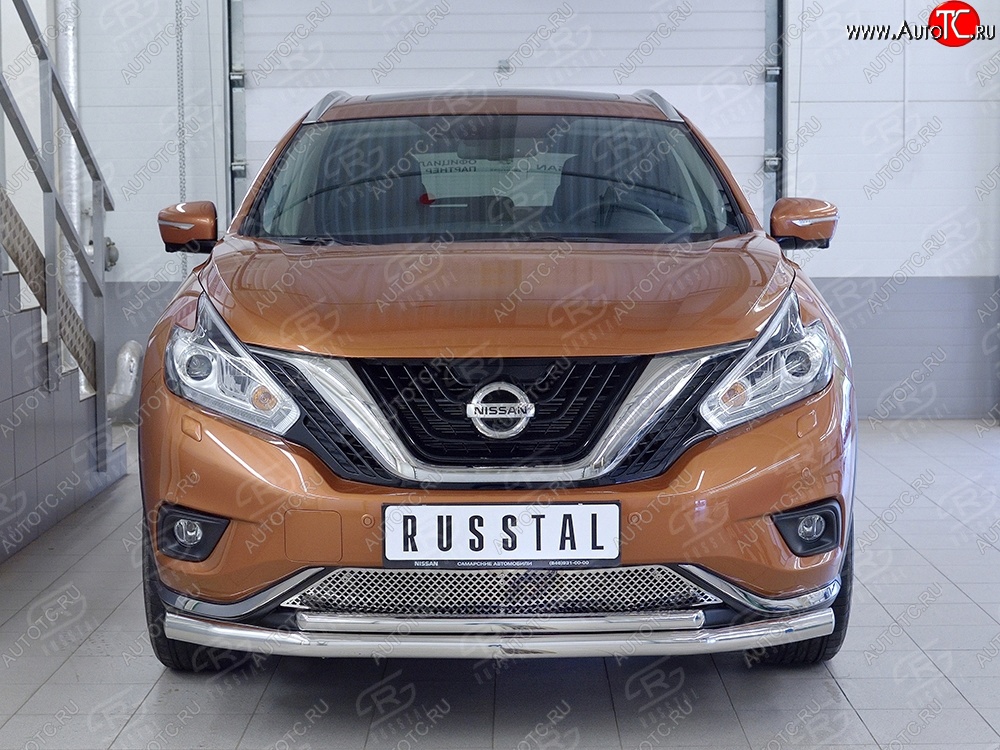 19 999 р. Защита переднего бампера (2 трубыØ63 и 42 мм, нержавейка) SLITKOFF  Nissan Murano  3 Z52 (2015-2022) дорестайлинг  с доставкой в г. Майкоп