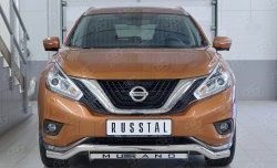 Защита переднего бампера (Ø63 мм волна с недписью, нержавейка) SLITKOFF Nissan Murano  3 Z52 (2015-2022) дорестайлинг