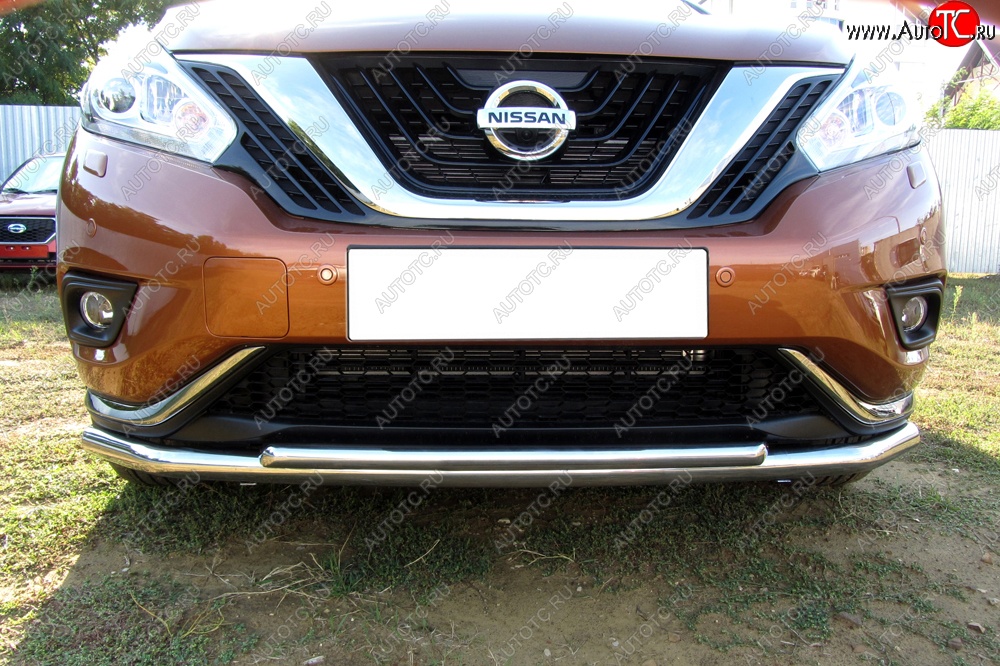 15 999 р. Двойная защита переднего бампера из труб диаметром 57 и 42 мм Slitkoff  Nissan Murano  3 Z52 (2015-2022) дорестайлинг (Нержавейка, Полированная)  с доставкой в г. Майкоп