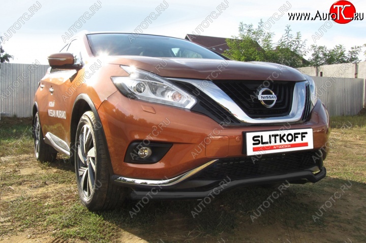 12 899 р. защита переднего бампера Slitkoff  Nissan Murano  3 Z52 (2015-2022) дорестайлинг (Цвет: серебристый)  с доставкой в г. Майкоп