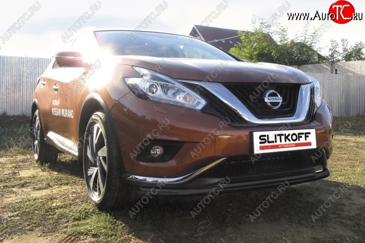 11 249 р. защита переднего бампера Slitkoff  Nissan Murano  3 Z52 (2015-2022) дорестайлинг (Цвет: серебристый)  с доставкой в г. Майкоп