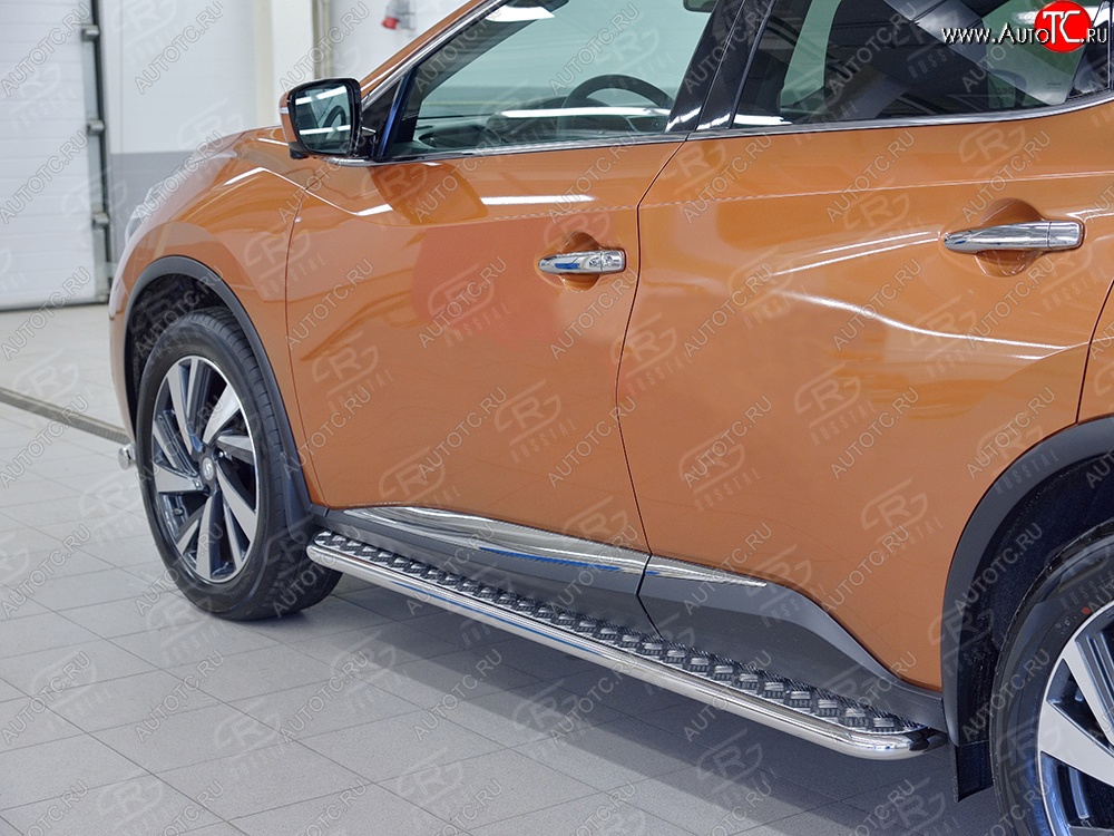24 649 р. Порожки для ног (Ø42) SLITKOFF  Nissan Murano  3 Z52 (2015-2025) дорестайлинг, рестайлинг (лист - алюминий, профиль - нержавейка)  с доставкой в г. Майкоп
