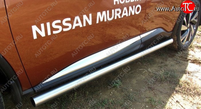 16 999 р. Защита порогов из круглой трубы диаметром 76 мм Slitkoff Nissan Murano 3 Z52 дорестайлинг (2015-2022) (Нержавейка, Полированная)  с доставкой в г. Майкоп