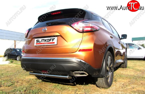 7 999 р. Защита заднего бампера Slitkoff (Ø 57, короткая)  Nissan Murano  3 Z52 (2015-2022) дорестайлинг (Нержавеющая сталь)  с доставкой в г. Майкоп