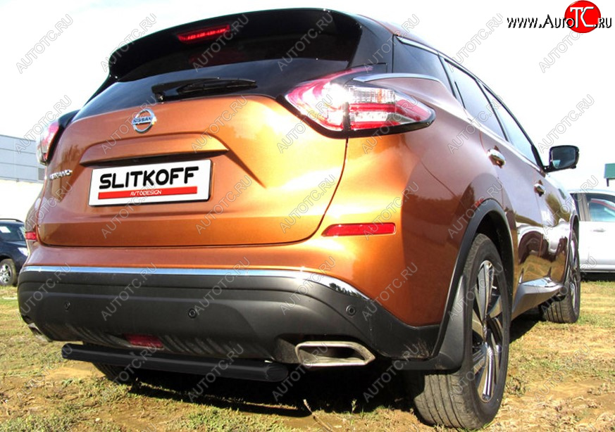 5 599 р. Защита заднего бампера Slitkoff (Ø 57, короткая)  Nissan Murano  3 Z52 (2015-2022) дорестайлинг (Сталь с полимерным покрытием. Цвет: черный)  с доставкой в г. Майкоп