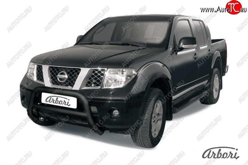17 279 р. Защита переднего бампера Arbori (низкая, черная, 1 труба d76 mm). Nissan Navara 2 D40 дорестайлинг (2004-2010)  с доставкой в г. Майкоп