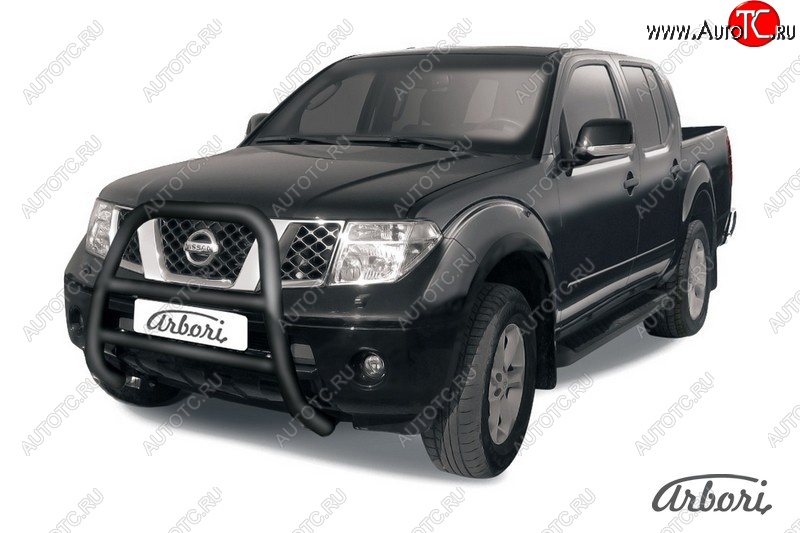 20 159 р. Защита переднего бампера Arbori (высокая, черная, 1 труба d76 mm). Nissan Navara 2 D40 дорестайлинг (2004-2010)  с доставкой в г. Майкоп