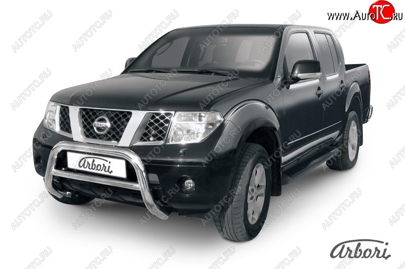 32 579 р. Защита переднего бампера Arbori (низкая, нержавейка, 1 труба d76 mm). Nissan Navara 2 D40 дорестайлинг (2004-2010)  с доставкой в г. Майкоп