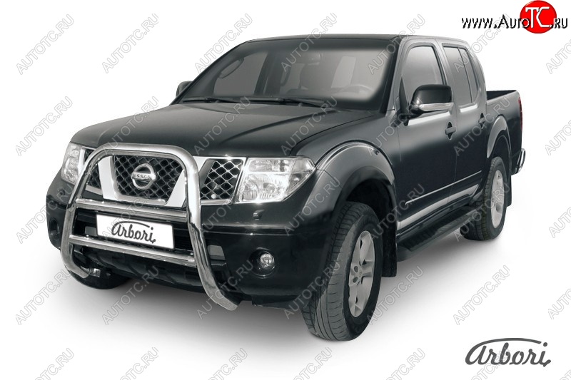 37 799 р. Защита переднего бампера Arbori (высокая, нержавейка, 1 труба d76 mm). Nissan Navara 2 D40 дорестайлинг (2004-2010)  с доставкой в г. Майкоп