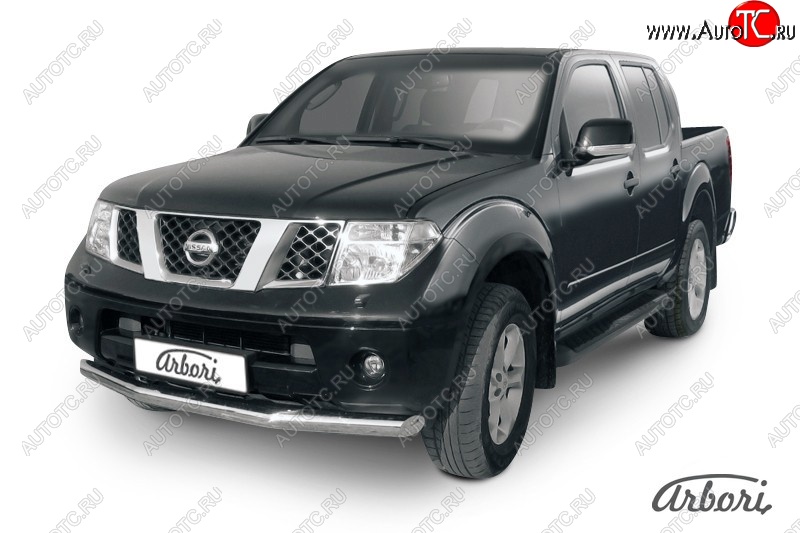 13 319 р. Защита переднего бампера Arbori (нержавейка, 1 труба d76 mm). Nissan Navara 2 D40 дорестайлинг (2004-2010)  с доставкой в г. Майкоп