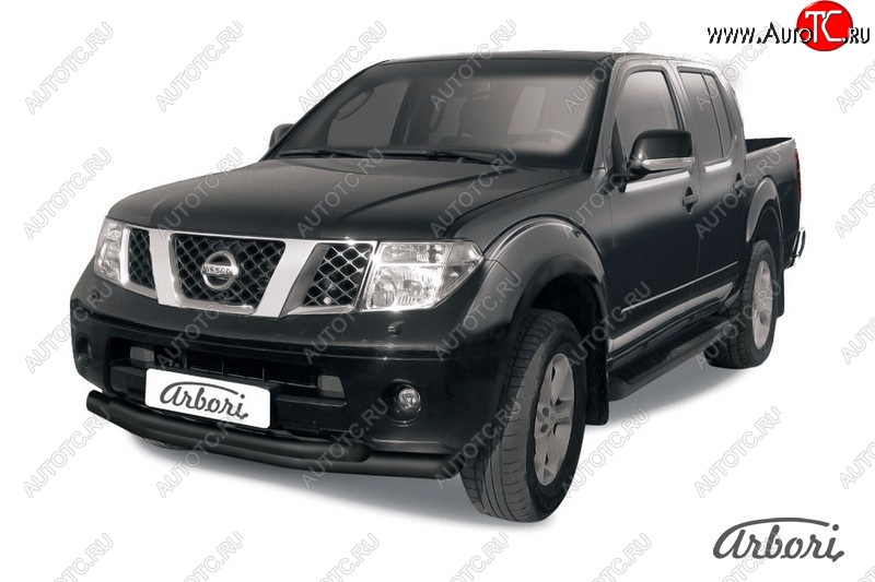 8 369 р. Защита переднего бампера Arbori (черная, 2 трубы d76 и 57 mm) Nissan Navara 2 D40 дорестайлинг (2004-2010)  с доставкой в г. Майкоп