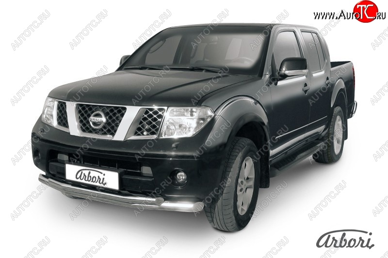 15 749 р. Защита переднего бампера Arbori (нержавейка, 2 трубы d76 и 57 mm) Nissan Navara 2 D40 дорестайлинг (2004-2010)  с доставкой в г. Майкоп