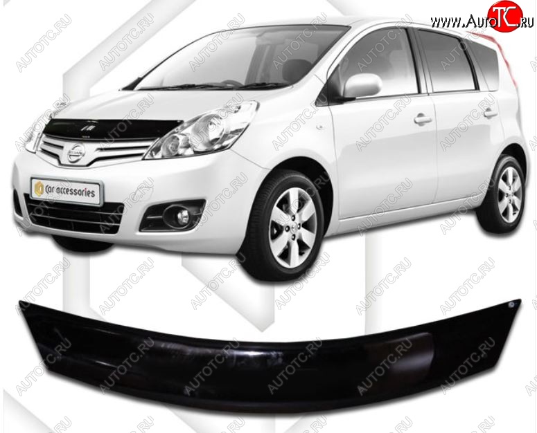 1 899 р. Дефлектор капота (правый руль) CA-Plastic  Nissan Note  1 (2008-2013) E11 рестайлинг (Classic черный, Без надписи)  с доставкой в г. Майкоп