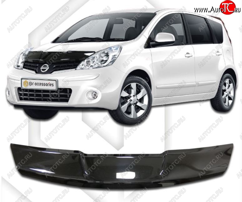 1 899 р. Дефлектор капота (левый руль) CA-Plastic  Nissan Note  1 (2008-2013) E11 рестайлинг (Classic черный, Без надписи)  с доставкой в г. Майкоп