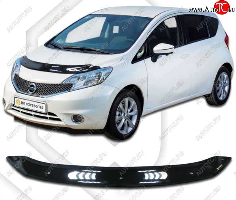 1 899 р. Дефлектор капота CA-Plastiс  Nissan Note  2 (2012-2020) E12 дорестайлинг, E12 рестайлинг (Classic черный, Без надписи)  с доставкой в г. Майкоп