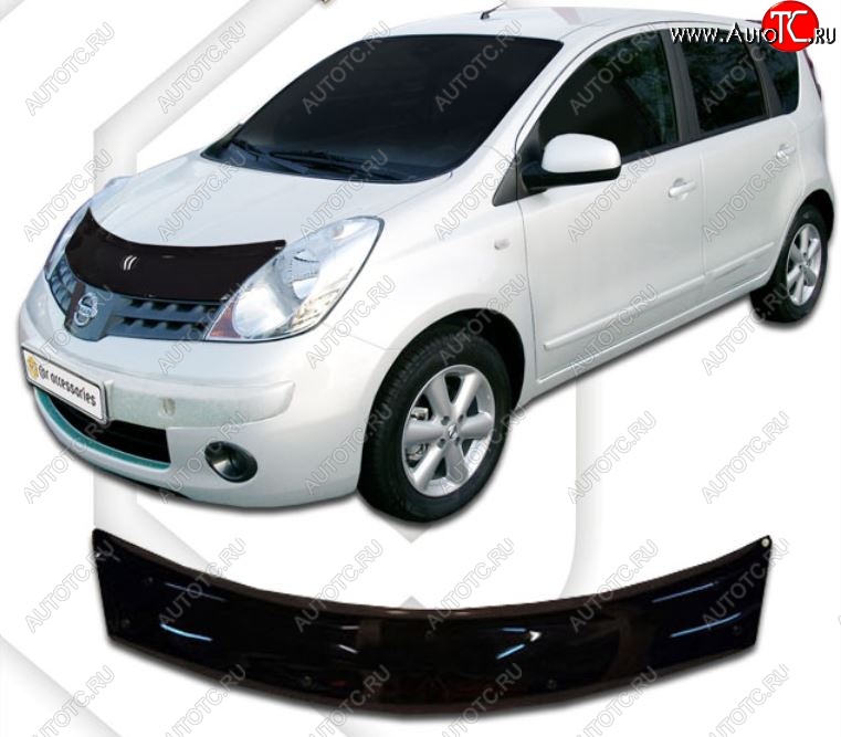 1 899 р. Дефлектор капота (левый руль) CA-Plastic Nissan Note 1 E11 дорестайлинг (2004-2008) (Classic черный, Без надписи)  с доставкой в г. Майкоп