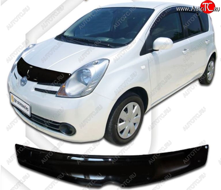 1 999 р. Дефлектор капота (правый руль) CA-Plastic Nissan Note 1 E11 дорестайлинг (2004-2008) (Classic черный, Без надписи)  с доставкой в г. Майкоп