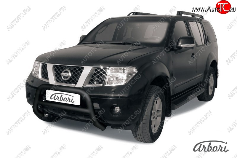 17 279 р. Защита переднего бампера Arbori (низкая, черная, 1 труба d76 mm). Nissan Pathfinder R51 дорестайлинг (2004-2007)  с доставкой в г. Майкоп