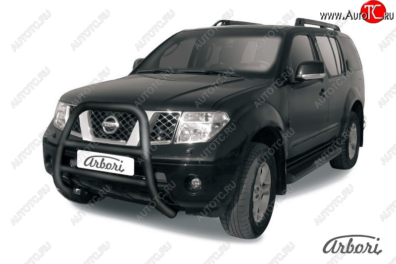 20 159 р. Защита переднего бампера Arbori (высокая, черная, 1 труба d76 mm). Nissan Pathfinder R51 дорестайлинг (2004-2007)  с доставкой в г. Майкоп