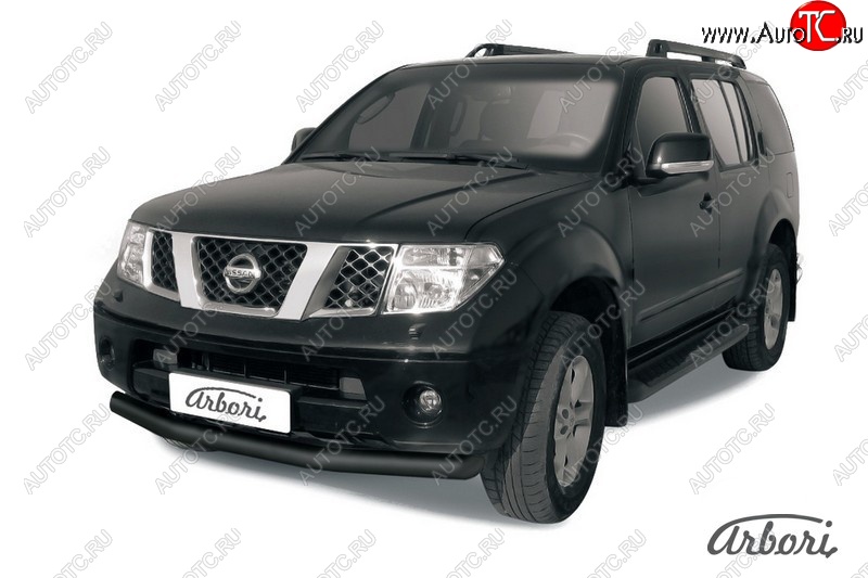 7 019 р. Защита переднего бампера Arbori (черная, 1 труба d76 mm). Nissan Pathfinder R51 дорестайлинг (2004-2007)  с доставкой в г. Майкоп