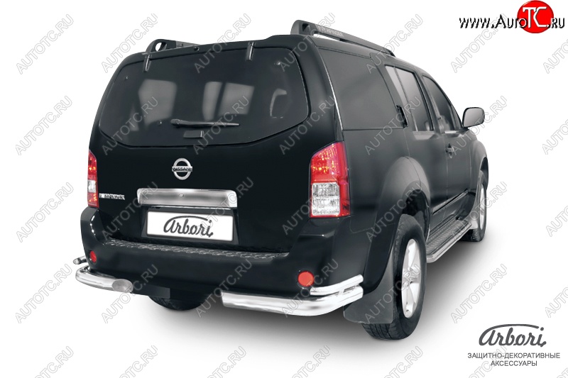 18 269 р. Защита заднего бампера Arbori (уголки, нержавейка, 2 труба d76 и 42 mm). Nissan Pathfinder R51 дорестайлинг (2004-2007)  с доставкой в г. Майкоп