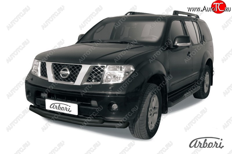8 369 р. Защита переднего бампера Arbori (черная, 2 трубы d76 и 57 mm) Nissan Pathfinder R51 дорестайлинг (2004-2007)  с доставкой в г. Майкоп
