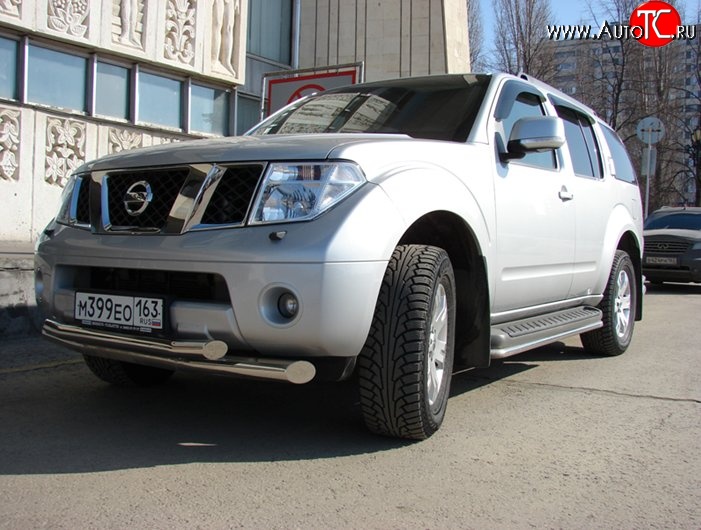 13 999 р. Двойная защита переднего бампера d76 и 63 мм Металл Дизайн  Nissan Pathfinder  R51 (2004-2007) дорестайлинг (полированная нержавейка)  с доставкой в г. Майкоп