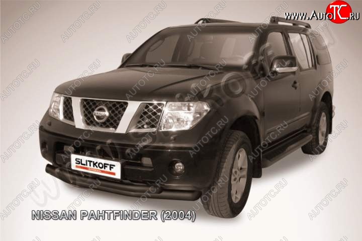 11 299 р. Защита переднего бампер Slitkoff  Nissan Pathfinder  R51 (2004-2007) дорестайлинг (Цвет: серебристый)  с доставкой в г. Майкоп